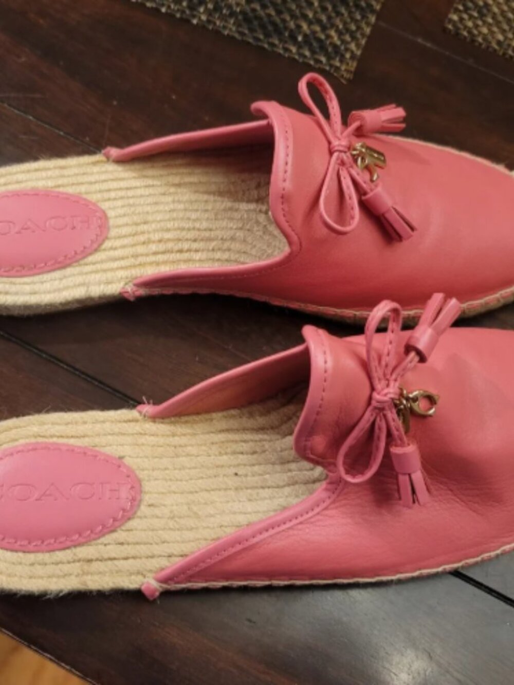 Coach CASSIDY ESPADRILLE (COACH FG3459) Pink Leather Mules with Bow Detail - Picture 2 of 8